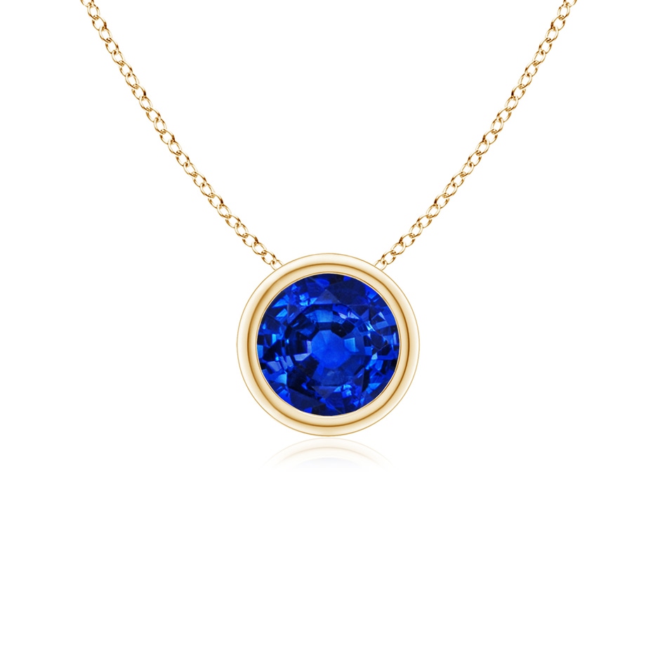 5mm AAAA Bezel-Set Round Blue Sapphire Solitaire Pendant in Yellow Gold 