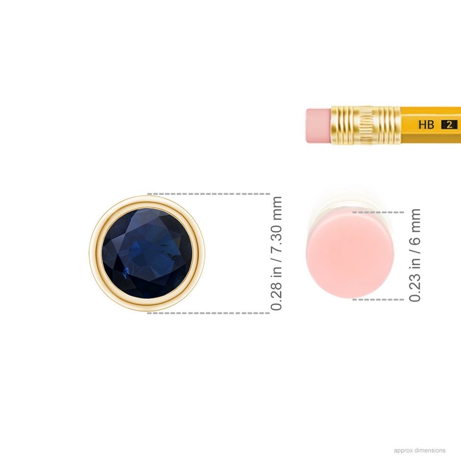 6mm A Bezel-Set Round Blue Sapphire Solitaire Pendant in Yellow Gold ruler