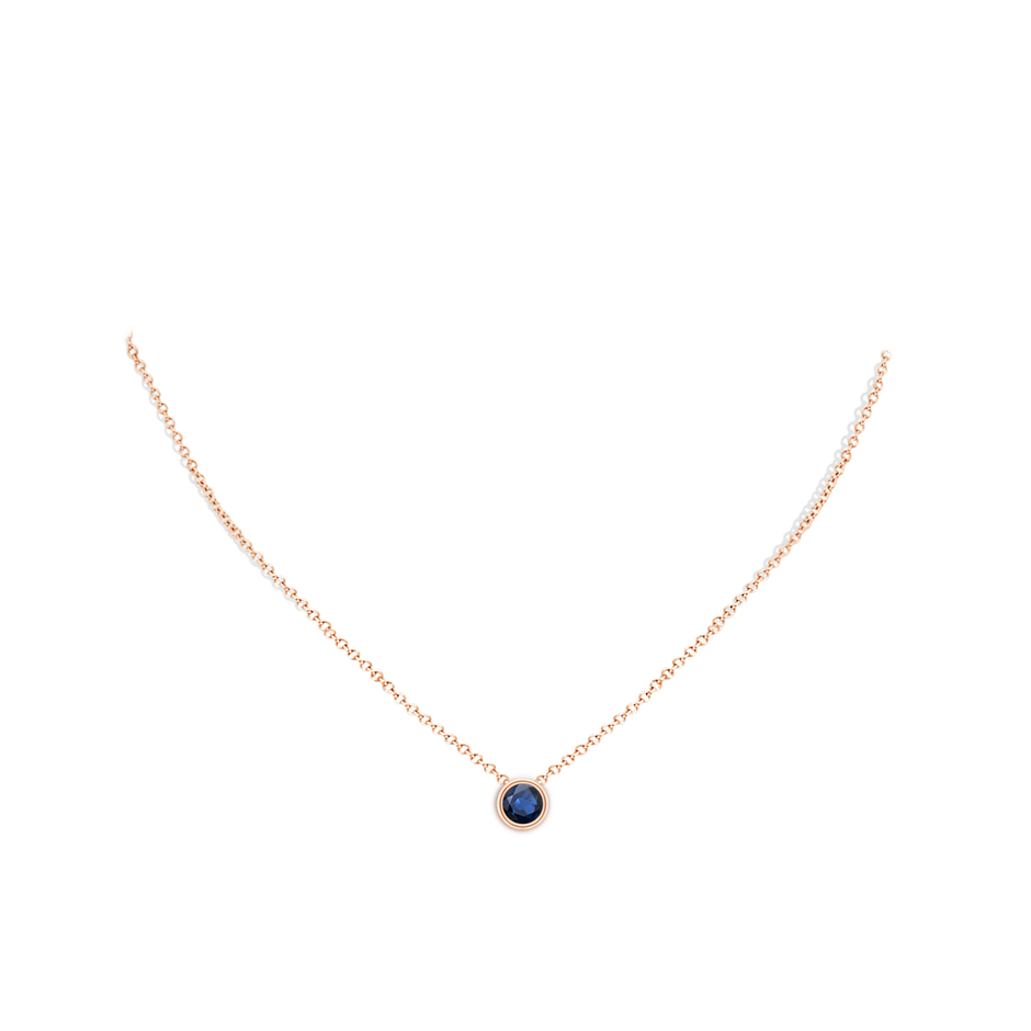 6mm AA Bezel-Set Round Blue Sapphire Solitaire Pendant in Rose Gold pen
