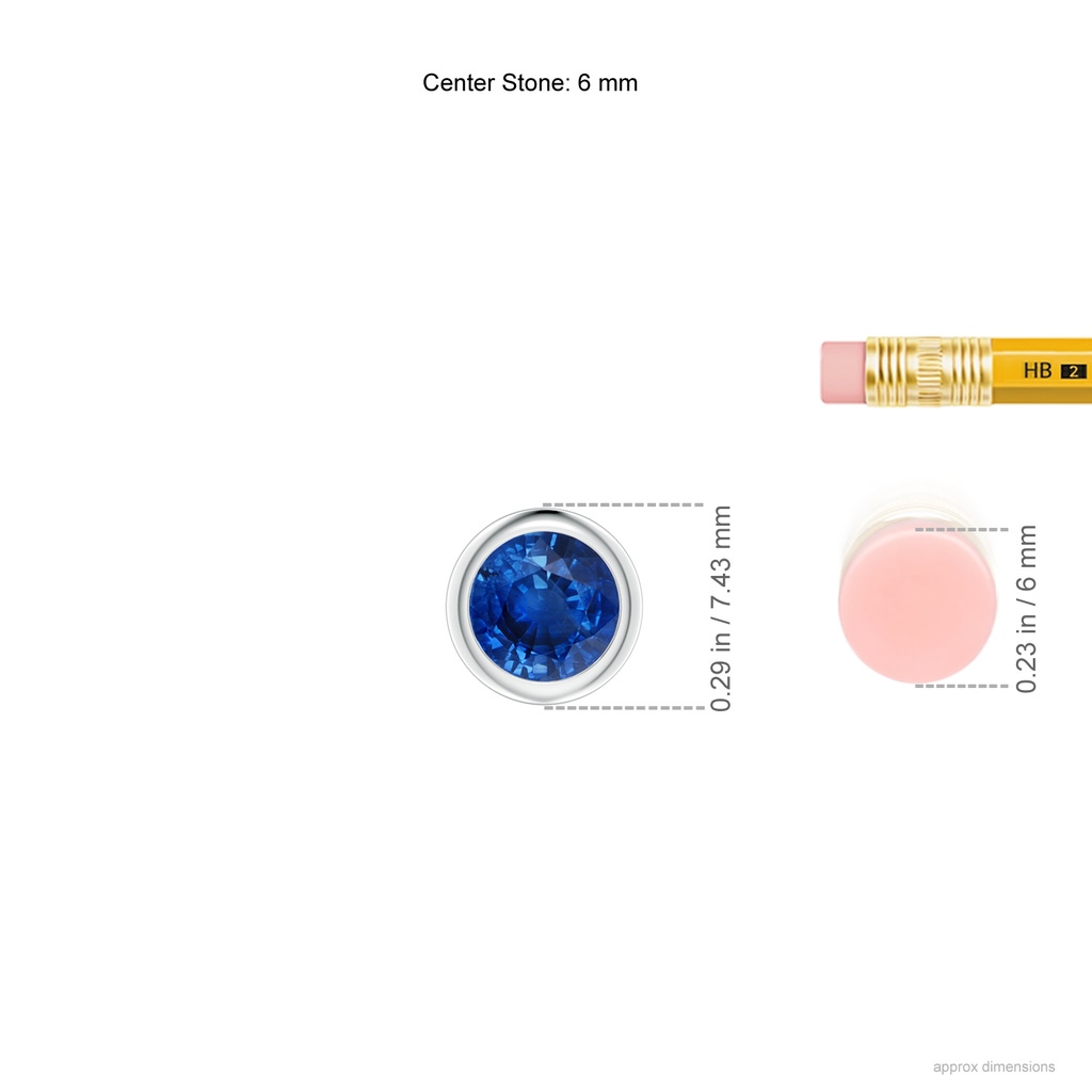 6mm AAA Bezel-Set Round Blue Sapphire Solitaire Pendant in P950 Platinum ruler