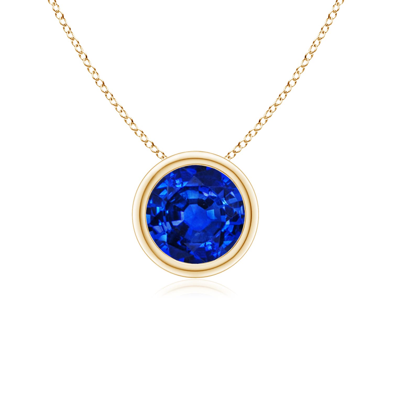 6mm AAAA Bezel-Set Round Blue Sapphire Solitaire Pendant in 18K Yellow Gold