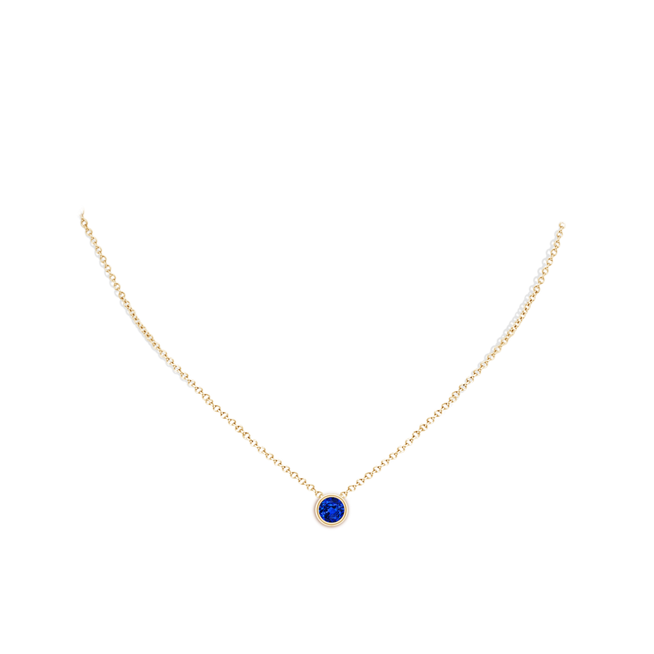 6mm AAAA Bezel-Set Round Blue Sapphire Solitaire Pendant in Yellow Gold pen