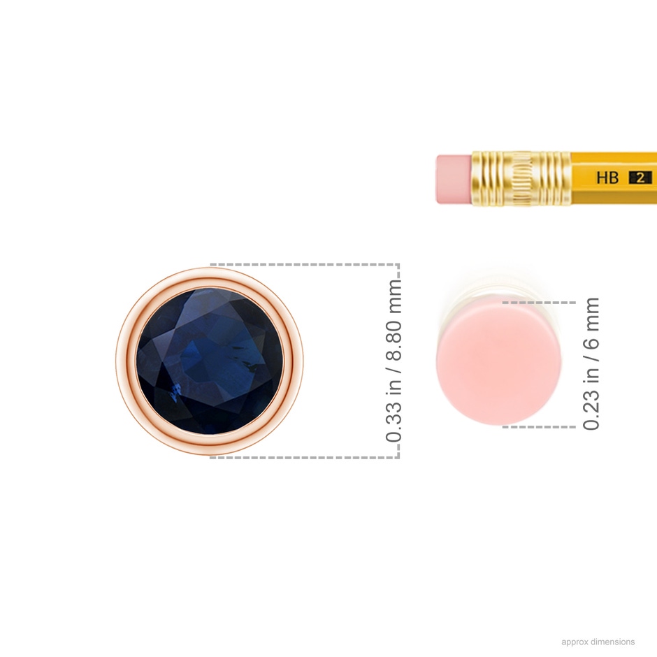 7mm A Bezel-Set Round Blue Sapphire Solitaire Pendant in Rose Gold ruler