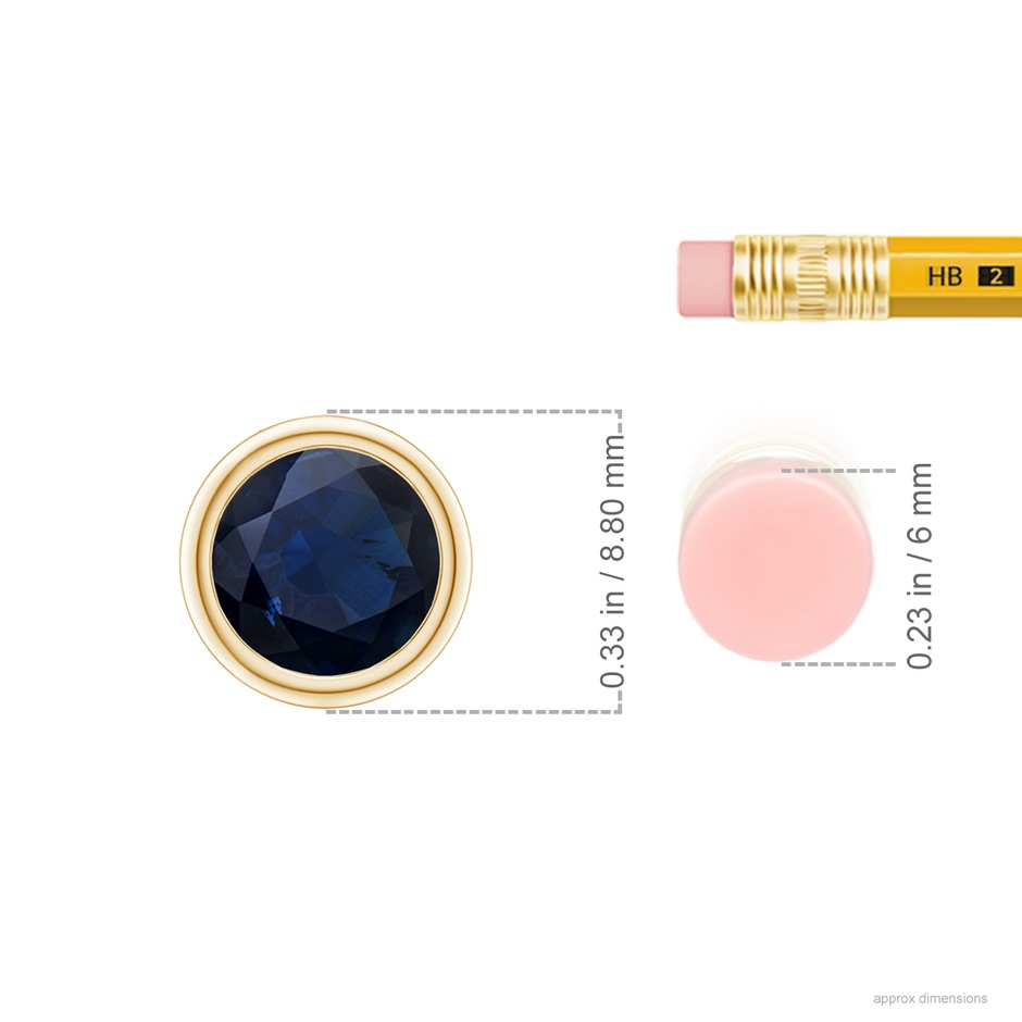 7mm A Bezel-Set Round Blue Sapphire Solitaire Pendant in Yellow Gold ruler