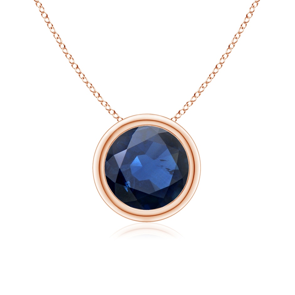 7mm AA Bezel-Set Round Blue Sapphire Solitaire Pendant in Rose Gold 