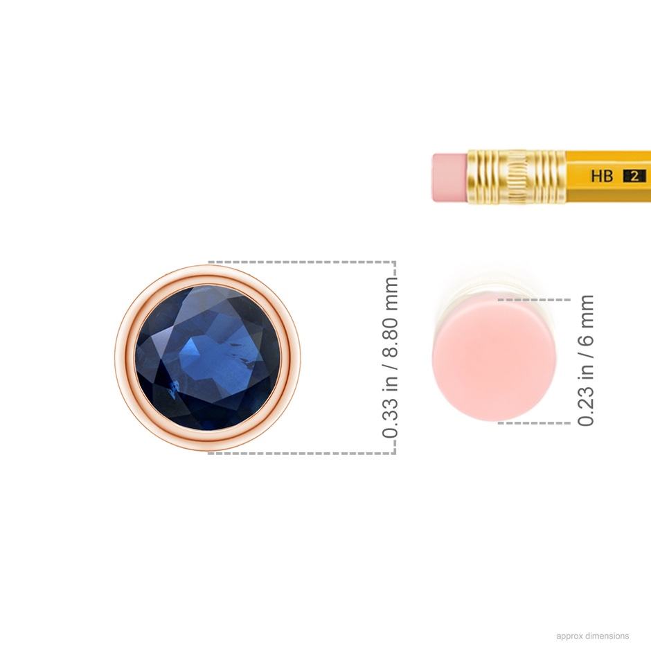 7mm AA Bezel-Set Round Blue Sapphire Solitaire Pendant in Rose Gold ruler
