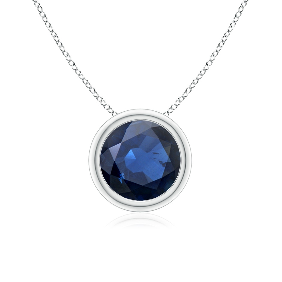 7mm AA Bezel-Set Round Blue Sapphire Solitaire Pendant in White Gold 