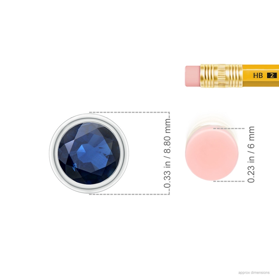 7mm AA Bezel-Set Round Blue Sapphire Solitaire Pendant in White Gold ruler