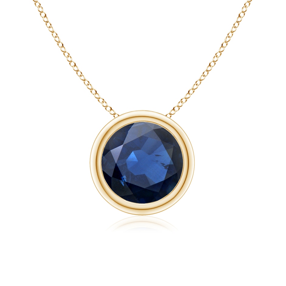 7mm AA Bezel-Set Round Blue Sapphire Solitaire Pendant in Yellow Gold 