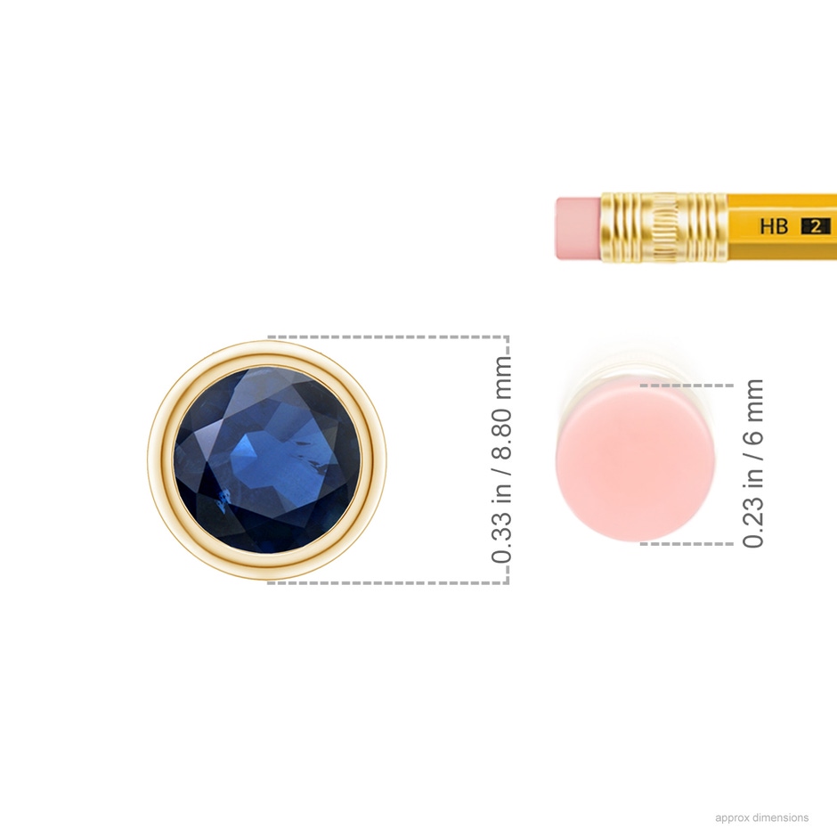 7mm AA Bezel-Set Round Blue Sapphire Solitaire Pendant in Yellow Gold ruler