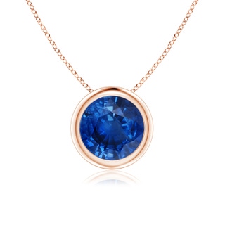 7mm AAA Bezel-Set Round Blue Sapphire Solitaire Pendant in Rose Gold