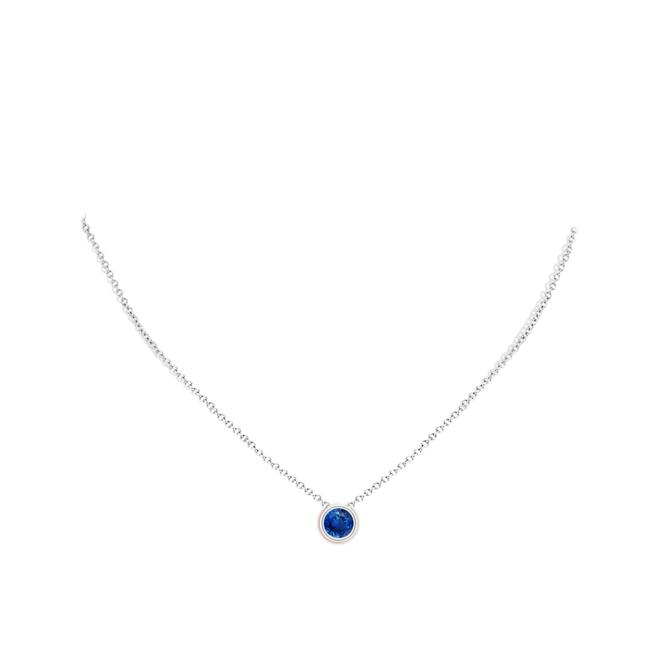 7mm AAA Bezel-Set Round Blue Sapphire Solitaire Pendant in White Gold pen