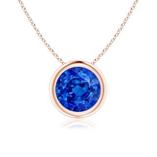 7mm AAAA Bezel-Set Round Blue Sapphire Solitaire Pendant in Rose Gold
