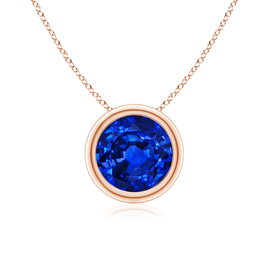 7mm AAAA Bezel-Set Round Blue Sapphire Solitaire Pendant in Rose Gold 