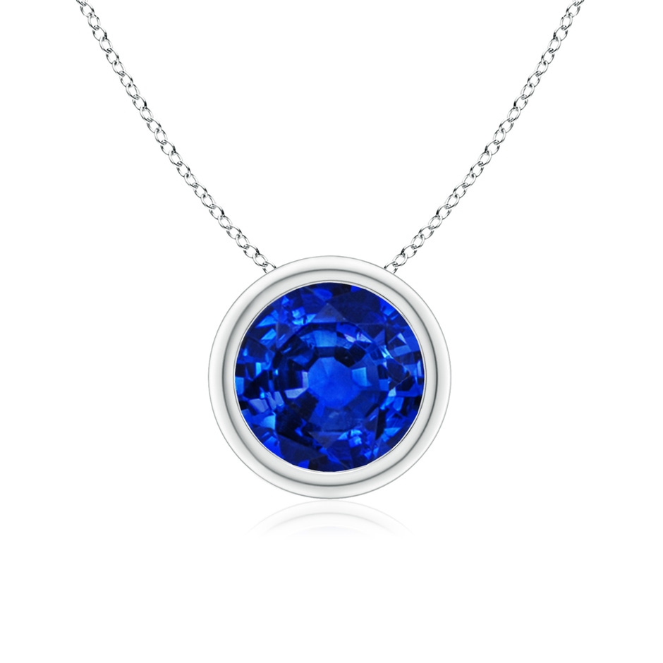 7mm AAAA Bezel-Set Round Blue Sapphire Solitaire Pendant in White Gold 