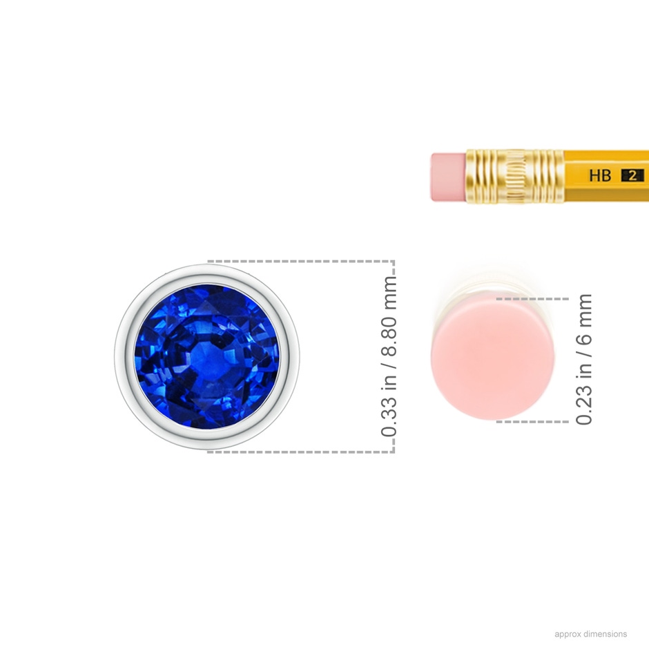 7mm AAAA Bezel-Set Round Blue Sapphire Solitaire Pendant in White Gold ruler