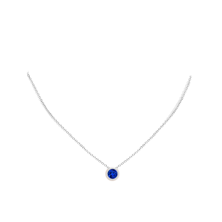 7mm AAAA Bezel-Set Round Blue Sapphire Solitaire Pendant in White Gold pen