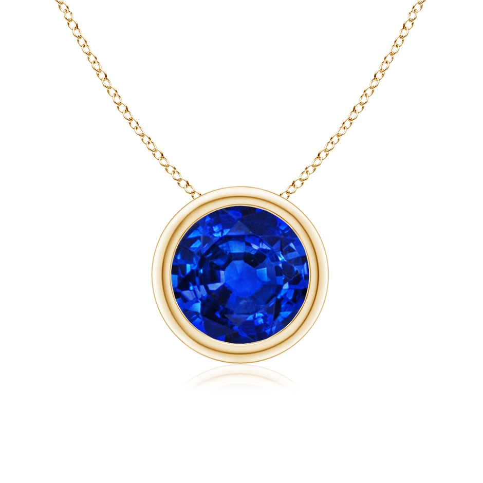 7mm AAAA Bezel-Set Round Blue Sapphire Solitaire Pendant in Yellow Gold 