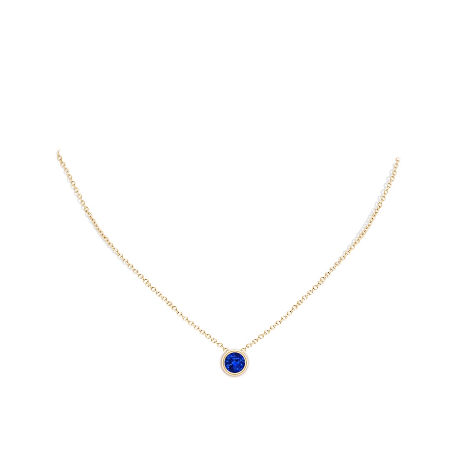 7mm AAAA Bezel-Set Round Blue Sapphire Solitaire Pendant in Yellow Gold pen
