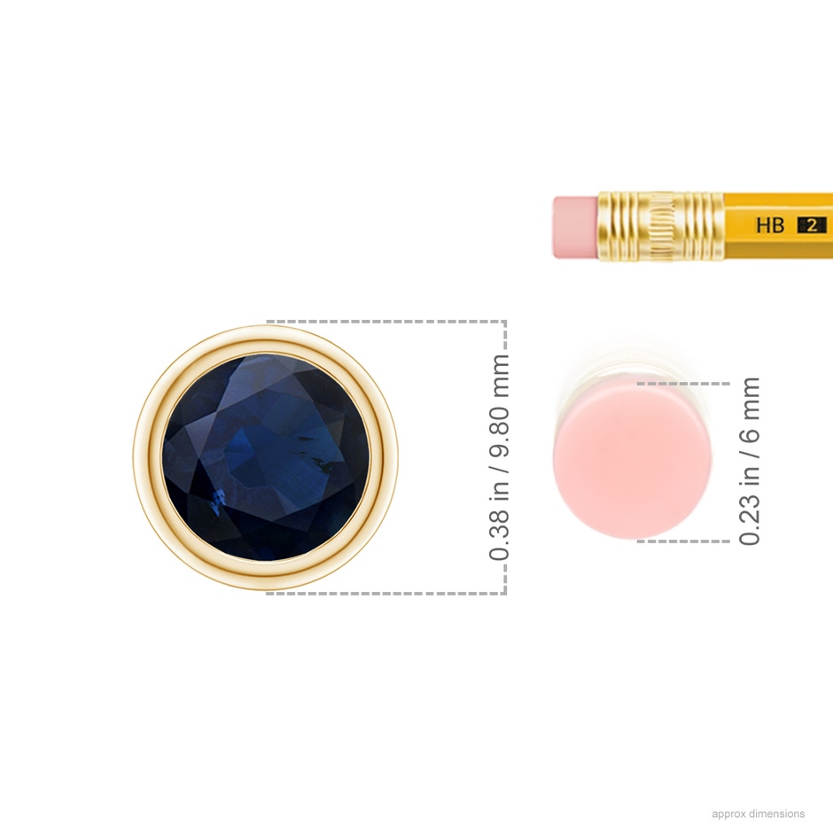 8mm A Bezel-Set Round Blue Sapphire Solitaire Pendant in 18K Yellow Gold ruler