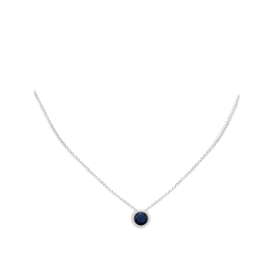 8mm A Bezel-Set Round Blue Sapphire Solitaire Pendant in White Gold pen