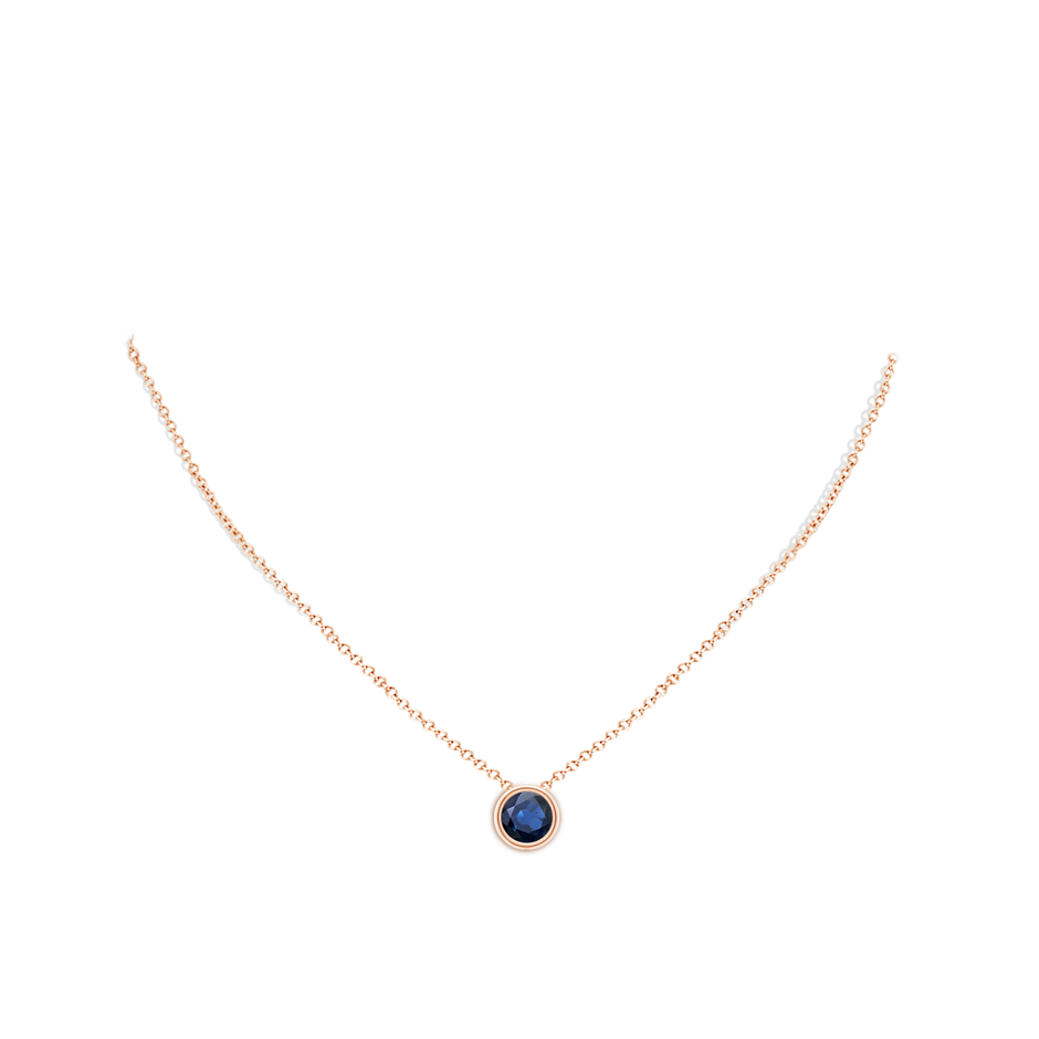 8mm AA Bezel-Set Round Blue Sapphire Solitaire Pendant in Rose Gold pen