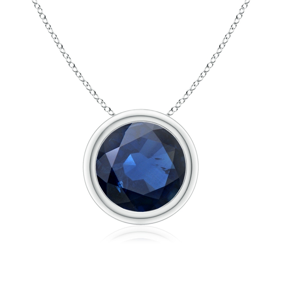 8mm AA Bezel-Set Round Blue Sapphire Solitaire Pendant in White Gold 