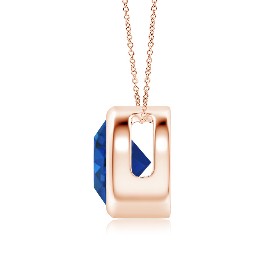 8mm AAA Bezel-Set Round Blue Sapphire Solitaire Pendant in 18K Rose Gold side 199