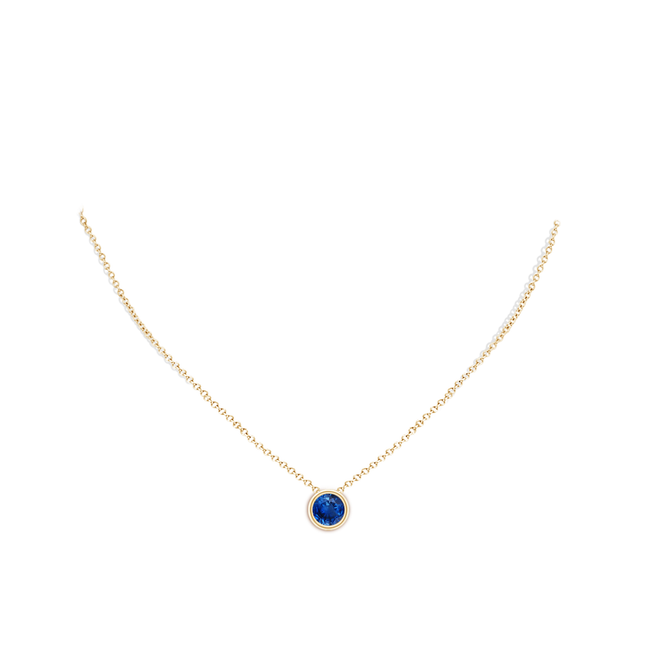 8mm AAA Bezel-Set Round Blue Sapphire Solitaire Pendant in 18K Yellow Gold pen