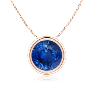 8mm AAA Bezel-Set Round Blue Sapphire Solitaire Pendant in 9K Rose Gold