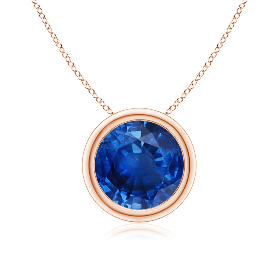 8mm AAA Bezel-Set Round Blue Sapphire Solitaire Pendant in Rose Gold 