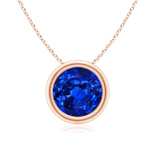 8mm AAAA Bezel-Set Round Blue Sapphire Solitaire Pendant in 18K Rose Gold