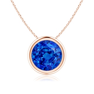 8mm AAAA Bezel-Set Round Blue Sapphire Solitaire Pendant in Rose Gold