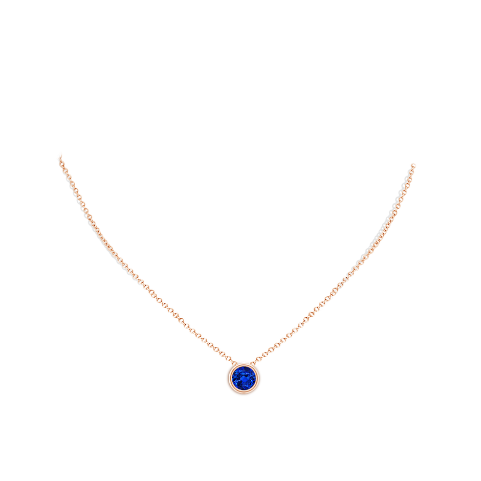 8mm AAAA Bezel-Set Round Blue Sapphire Solitaire Pendant in Rose Gold pen