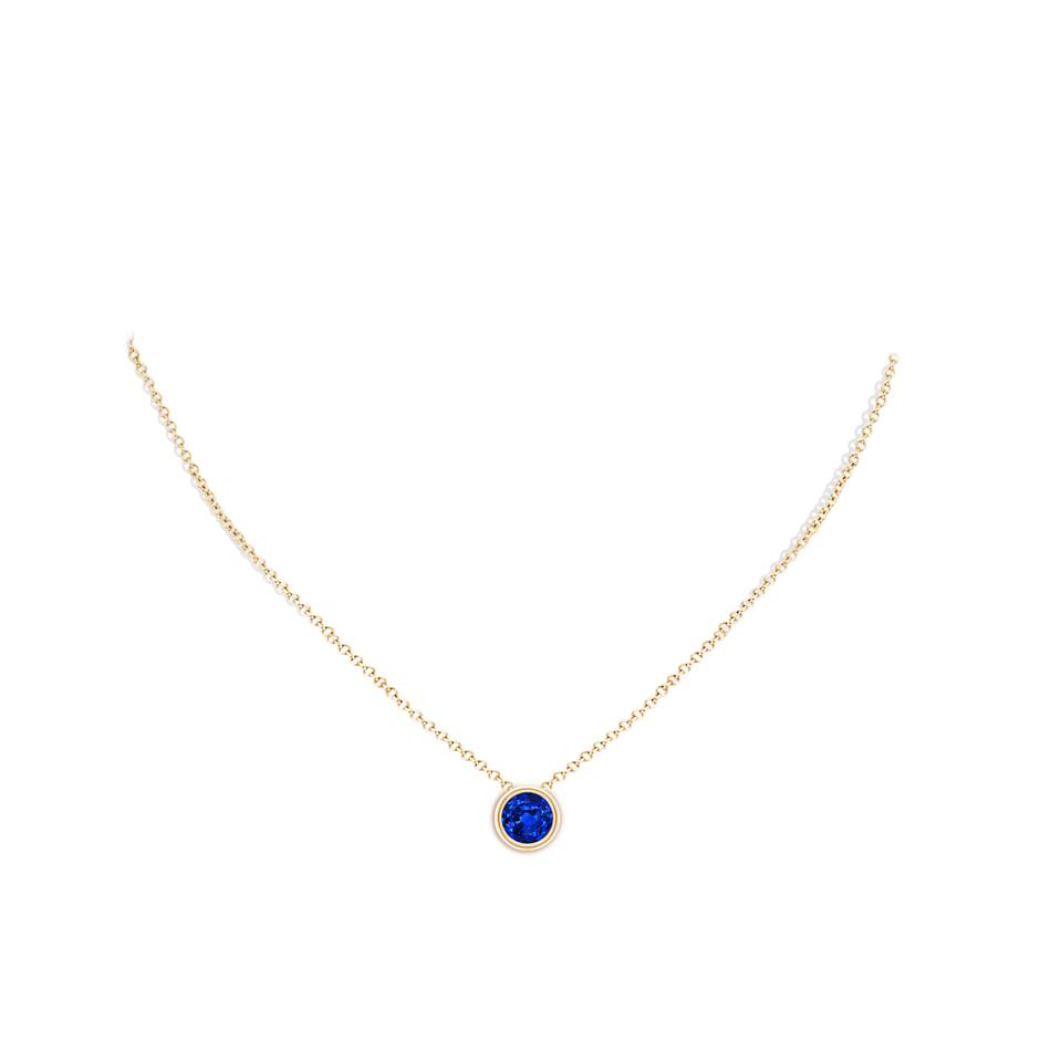 8mm AAAA Bezel-Set Round Blue Sapphire Solitaire Pendant in Yellow Gold pen
