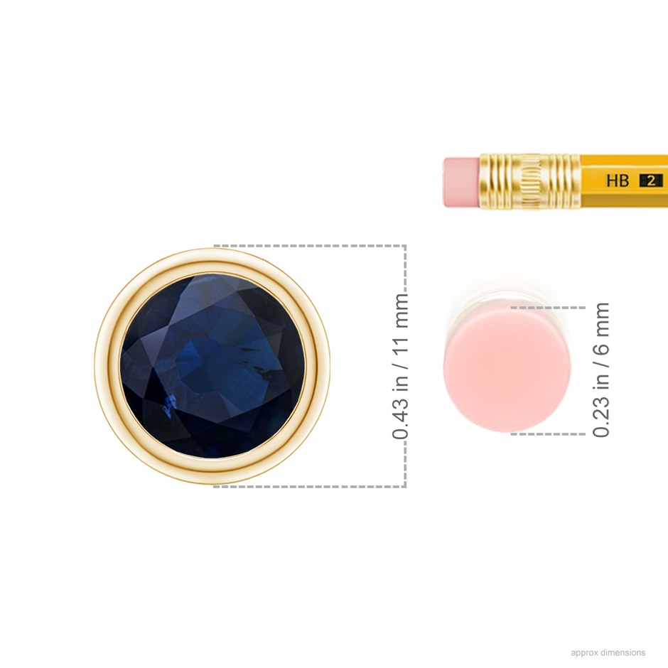 9mm A Bezel-Set Round Blue Sapphire Solitaire Pendant in Yellow Gold ruler