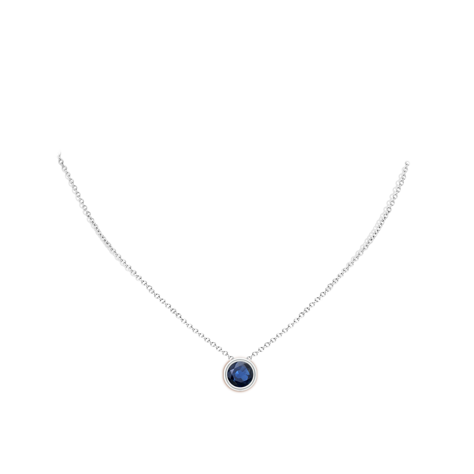 9mm AA Bezel-Set Round Blue Sapphire Solitaire Pendant in P950 Platinum pen