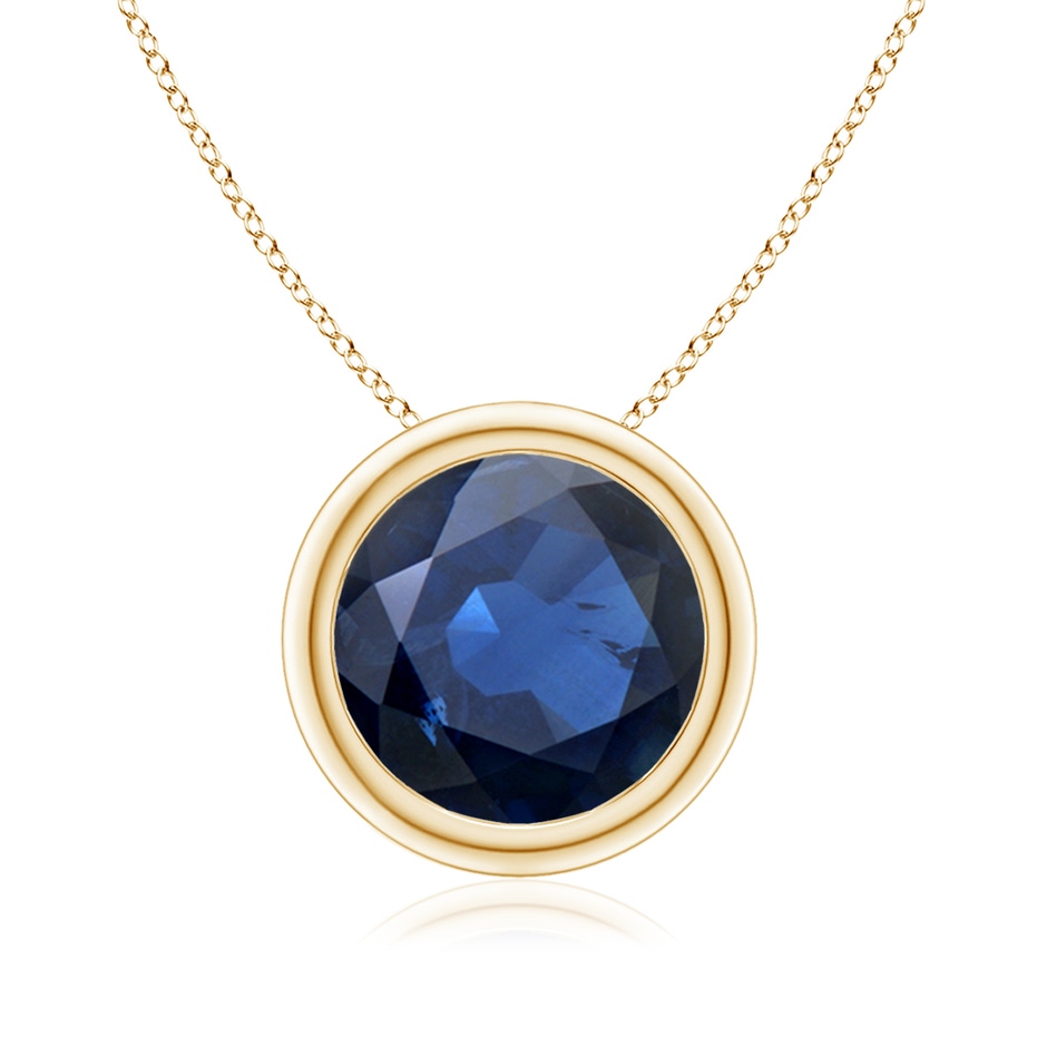 9mm AA Bezel-Set Round Blue Sapphire Solitaire Pendant in Yellow Gold 