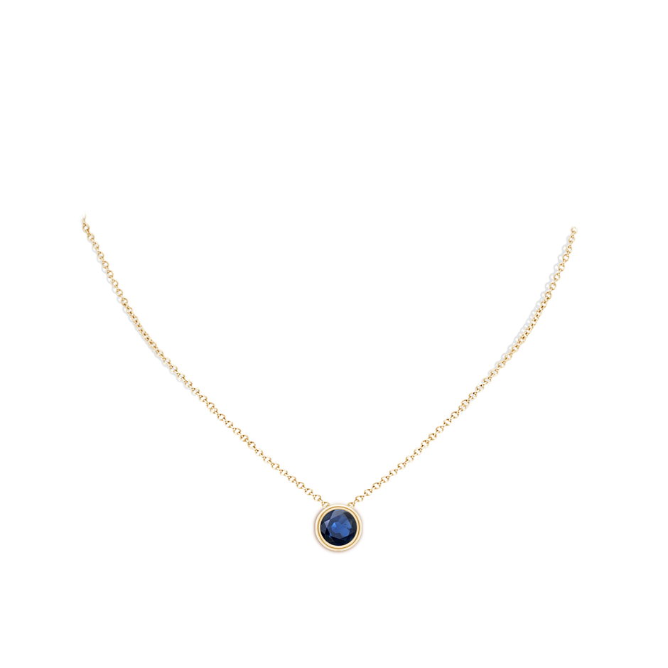 9mm AA Bezel-Set Round Blue Sapphire Solitaire Pendant in Yellow Gold pen