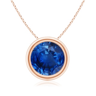 9mm AAA Bezel-Set Round Blue Sapphire Solitaire Pendant in 18K Rose Gold