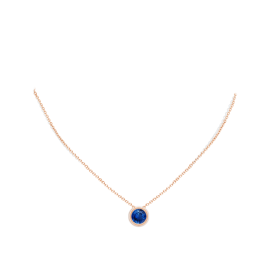 9mm AAA Bezel-Set Round Blue Sapphire Solitaire Pendant in 9K Rose Gold pen