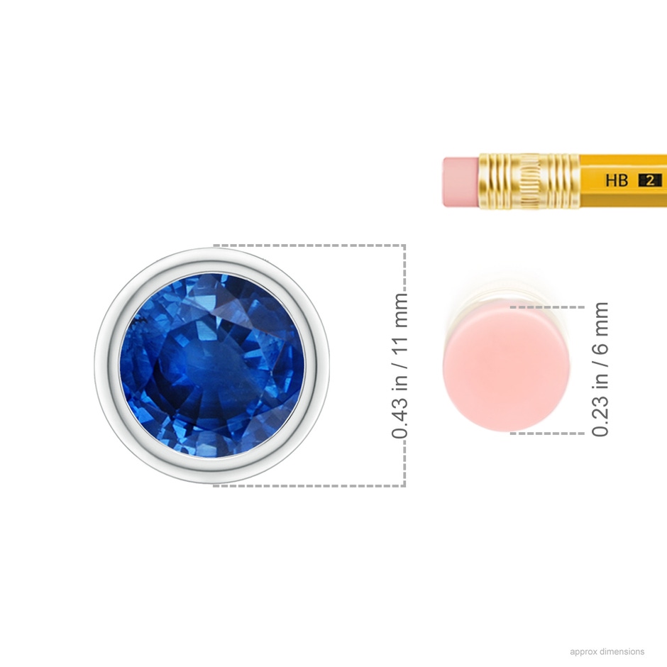 9mm AAA Bezel-Set Round Blue Sapphire Solitaire Pendant in P950 Platinum ruler