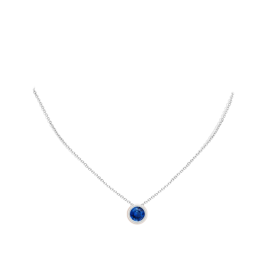 9mm AAA Bezel-Set Round Blue Sapphire Solitaire Pendant in P950 Platinum pen