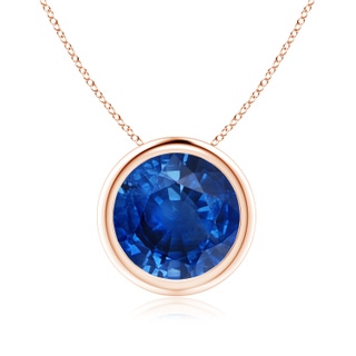 9mm AAA Bezel-Set Round Blue Sapphire Solitaire Pendant in Rose Gold