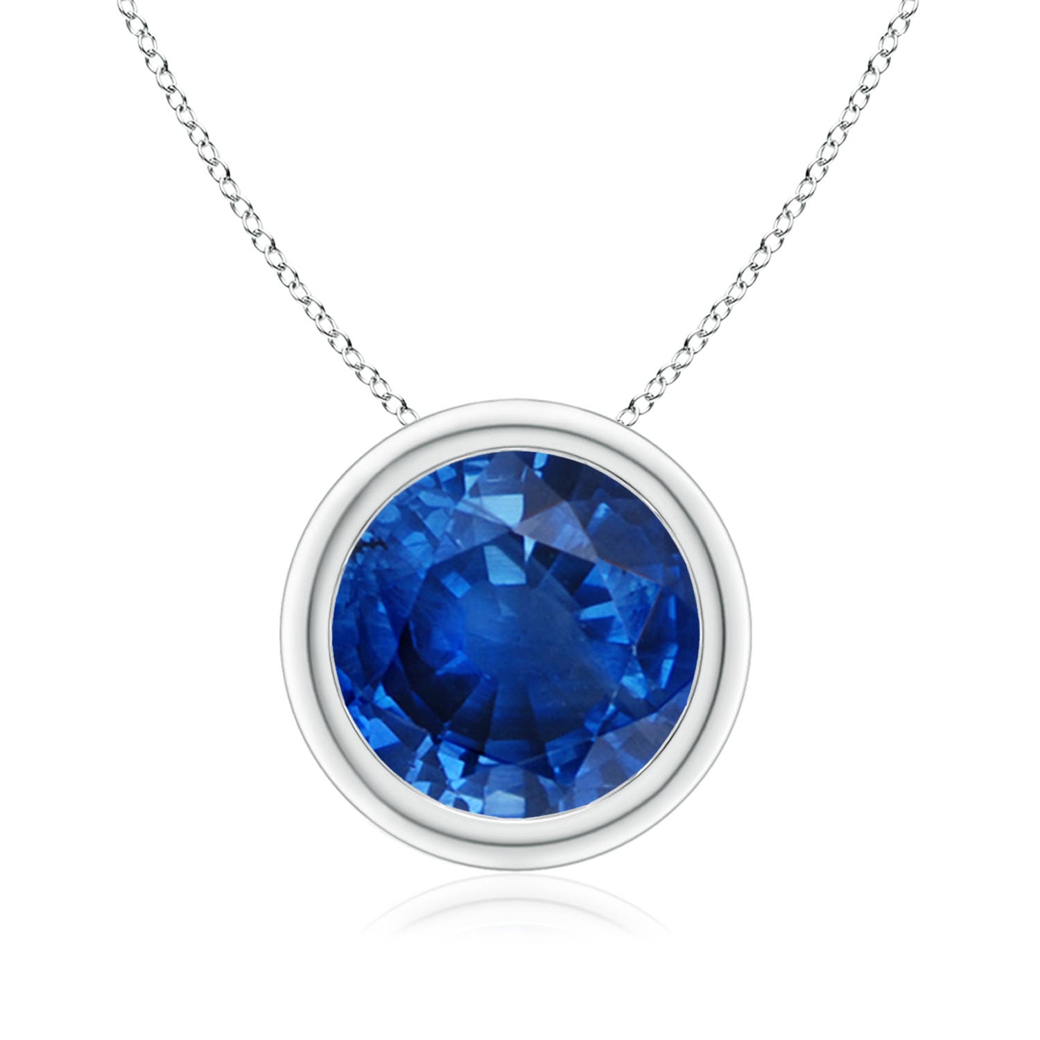 9mm AAA Bezel-Set Round Blue Sapphire Solitaire Pendant in White Gold