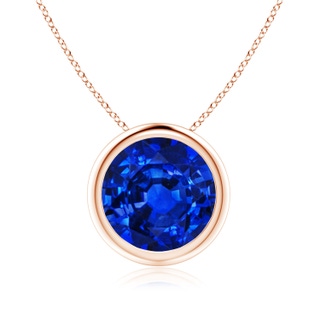 9mm AAAA Bezel-Set Round Blue Sapphire Solitaire Pendant in Rose Gold