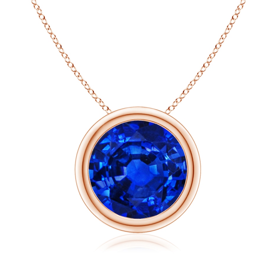 9mm AAAA Bezel-Set Round Blue Sapphire Solitaire Pendant in Rose Gold 