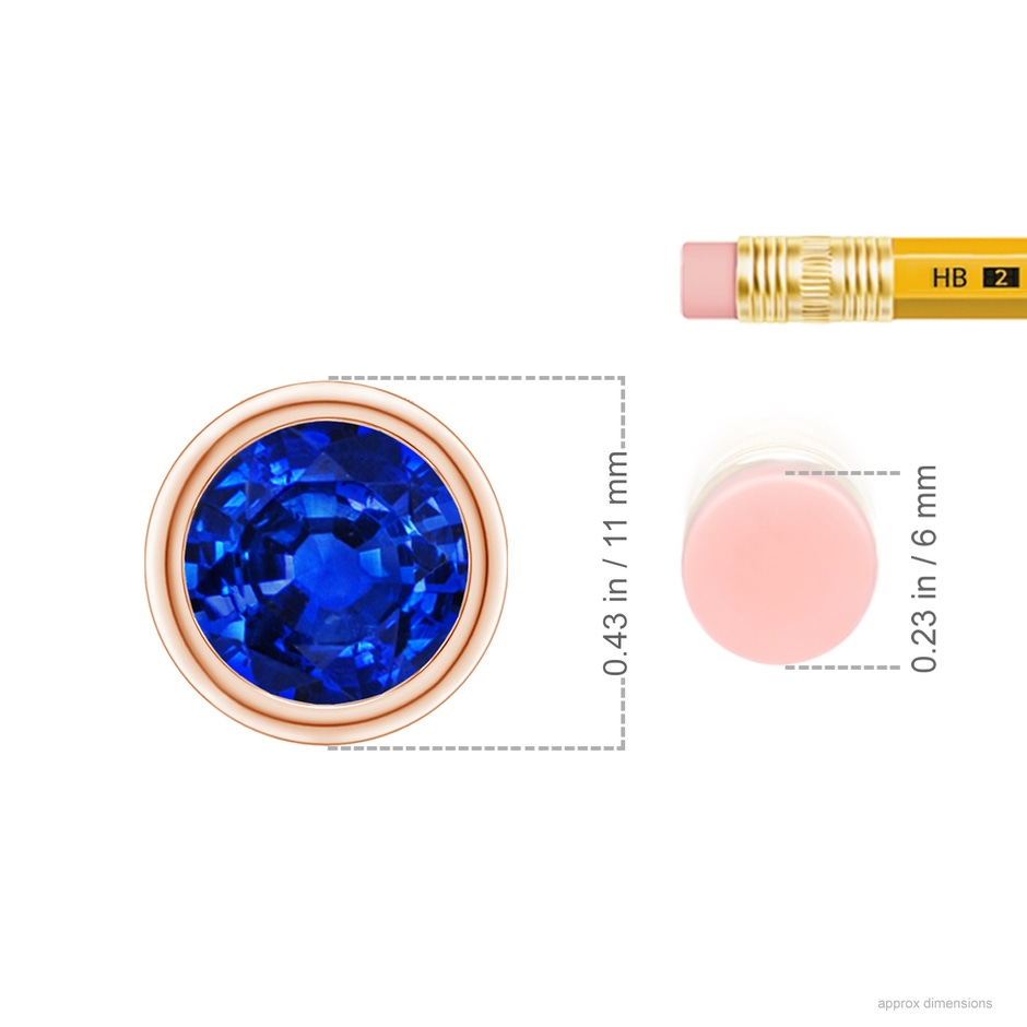 9mm AAAA Bezel-Set Round Blue Sapphire Solitaire Pendant in Rose Gold ruler