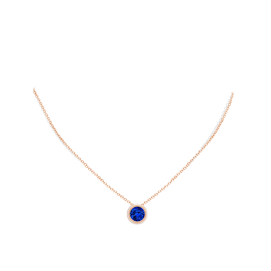 9mm AAAA Bezel-Set Round Blue Sapphire Solitaire Pendant in Rose Gold pen