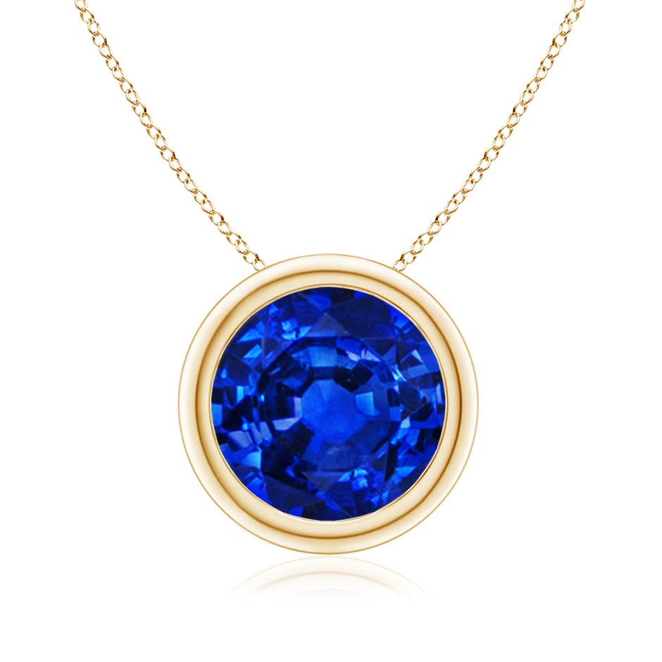 9mm AAAA Bezel-Set Round Blue Sapphire Solitaire Pendant in Yellow Gold 